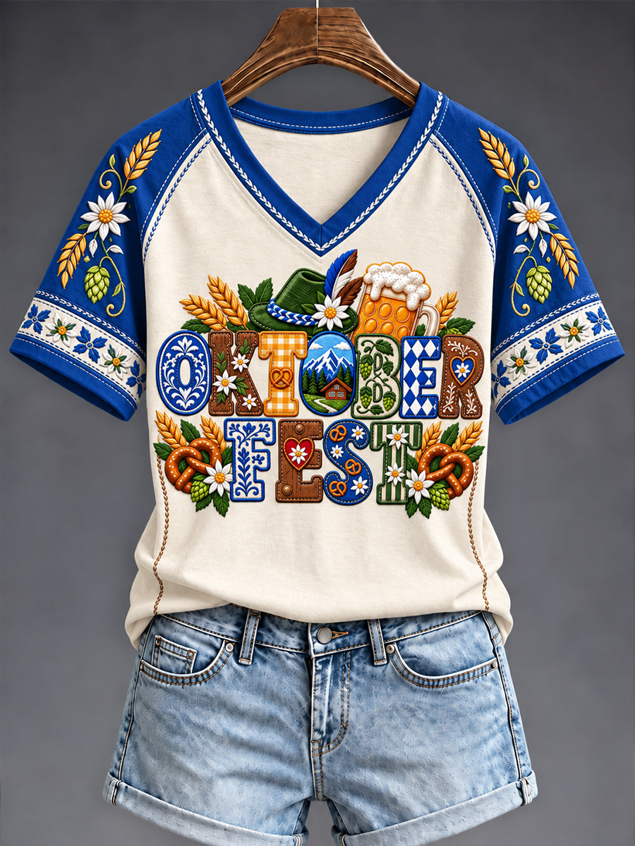 Oktoberfest-T-Shirt für Damen mit V-Ausschnitt