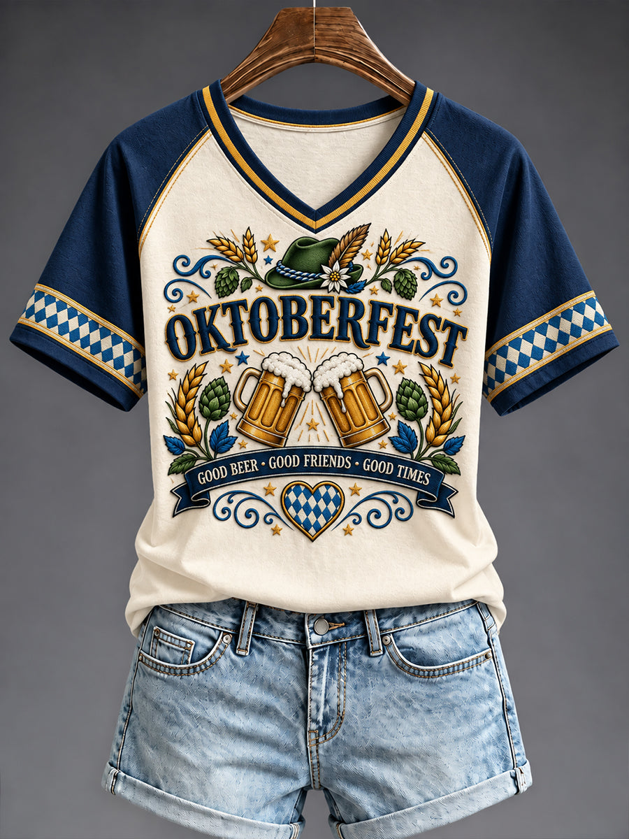 Oktoberfest-T-Shirt für Damen mit V-Ausschnitt