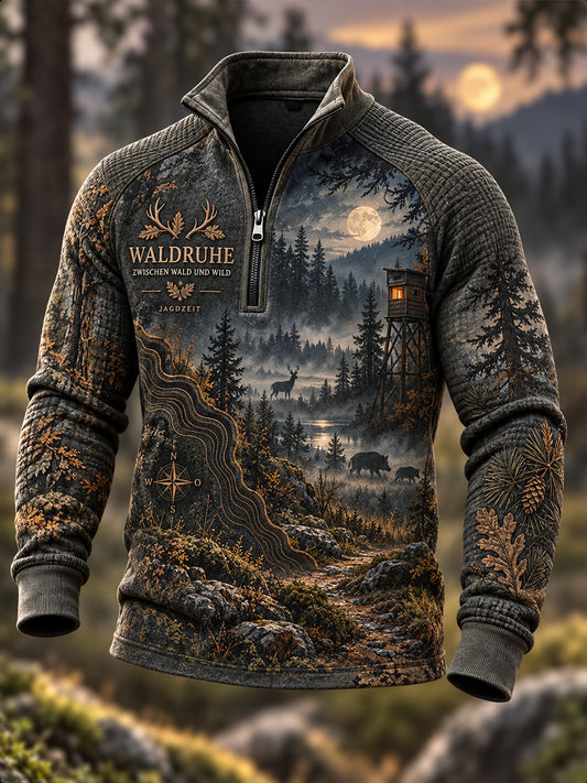 Herren-Herbstjacke mit halbem Reißverschluss und Stehkragen für die Jagdsaison