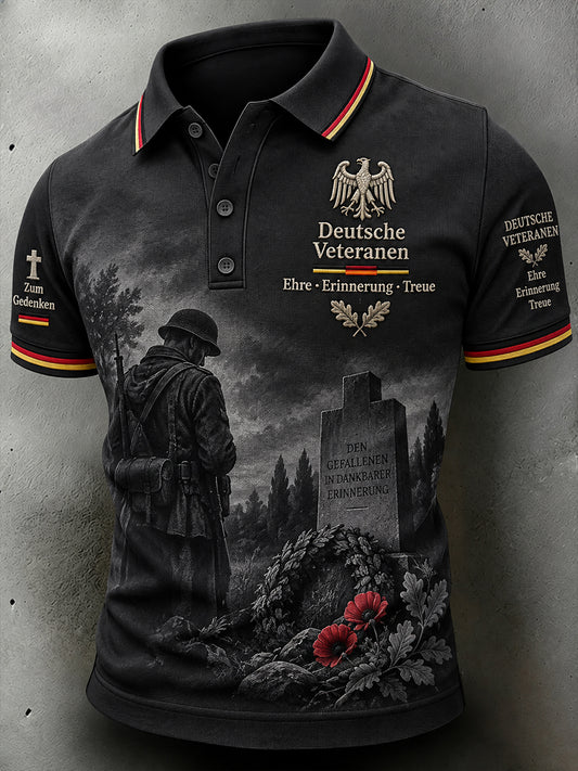 Herren-Poloshirt mit kurzen Ärmeln und Grafikdruck zum Gedenken an Veteranen