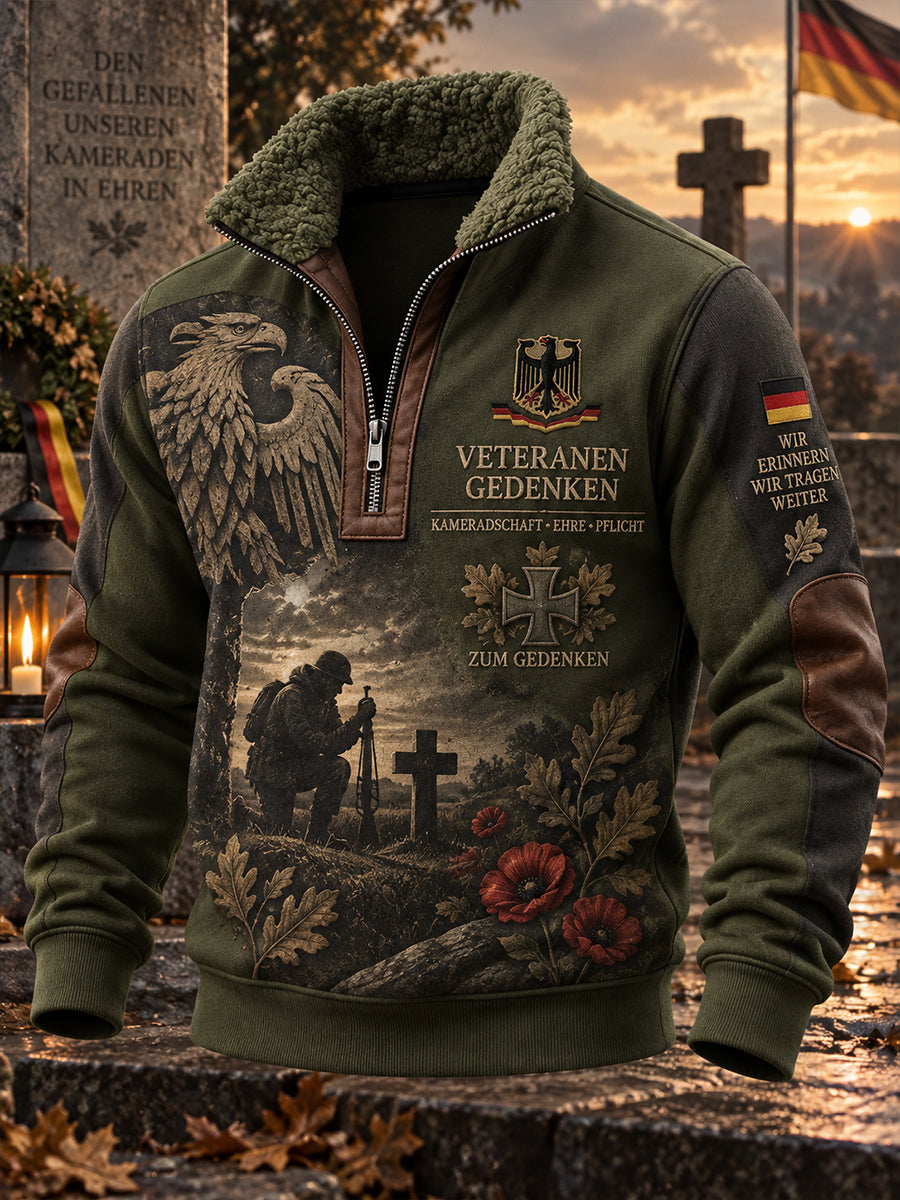 Herren-Sweatshirt mit Grafikdruck zum Gedenken an Veteranen, Mock-Neck und lange Ärmel