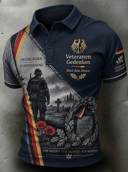 Herren-Poloshirt mit kurzen Ärmeln und Grafikdruck zum Gedenken an Veteranen