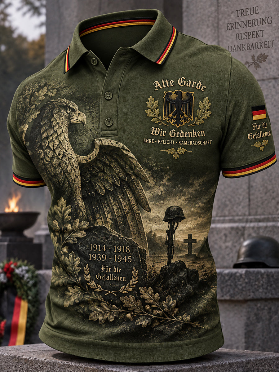 Herren-Poloshirt mit kurzen Ärmeln und Grafikdruck zum Gedenken an Veteranen