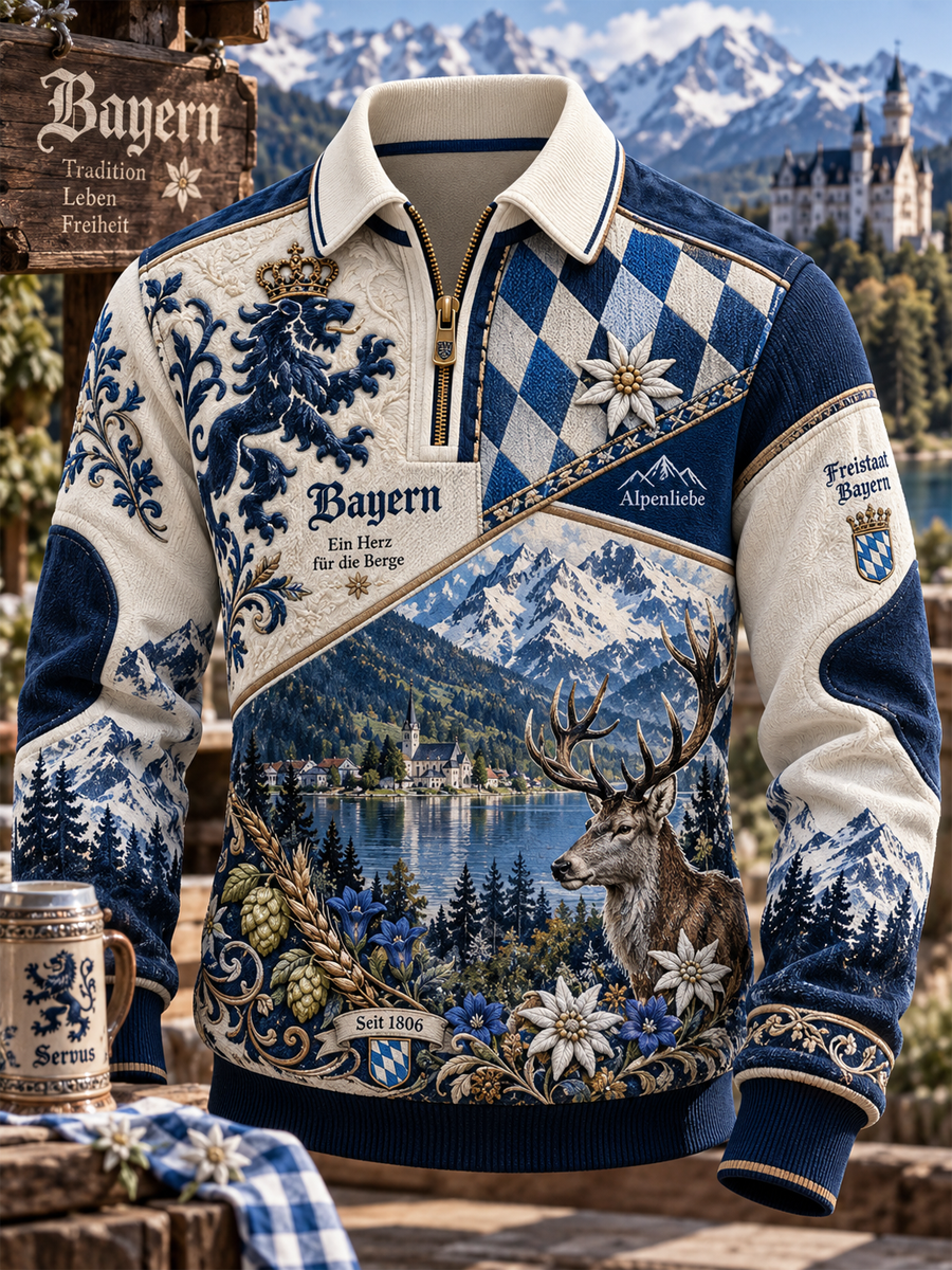 Herren-Kapuzenpullover mit Reißverschluss, Bayern-Design