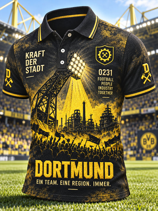 Herren Deutsch Dortmund Fußball-bedrucktes Freizeit-Polo-Shirt