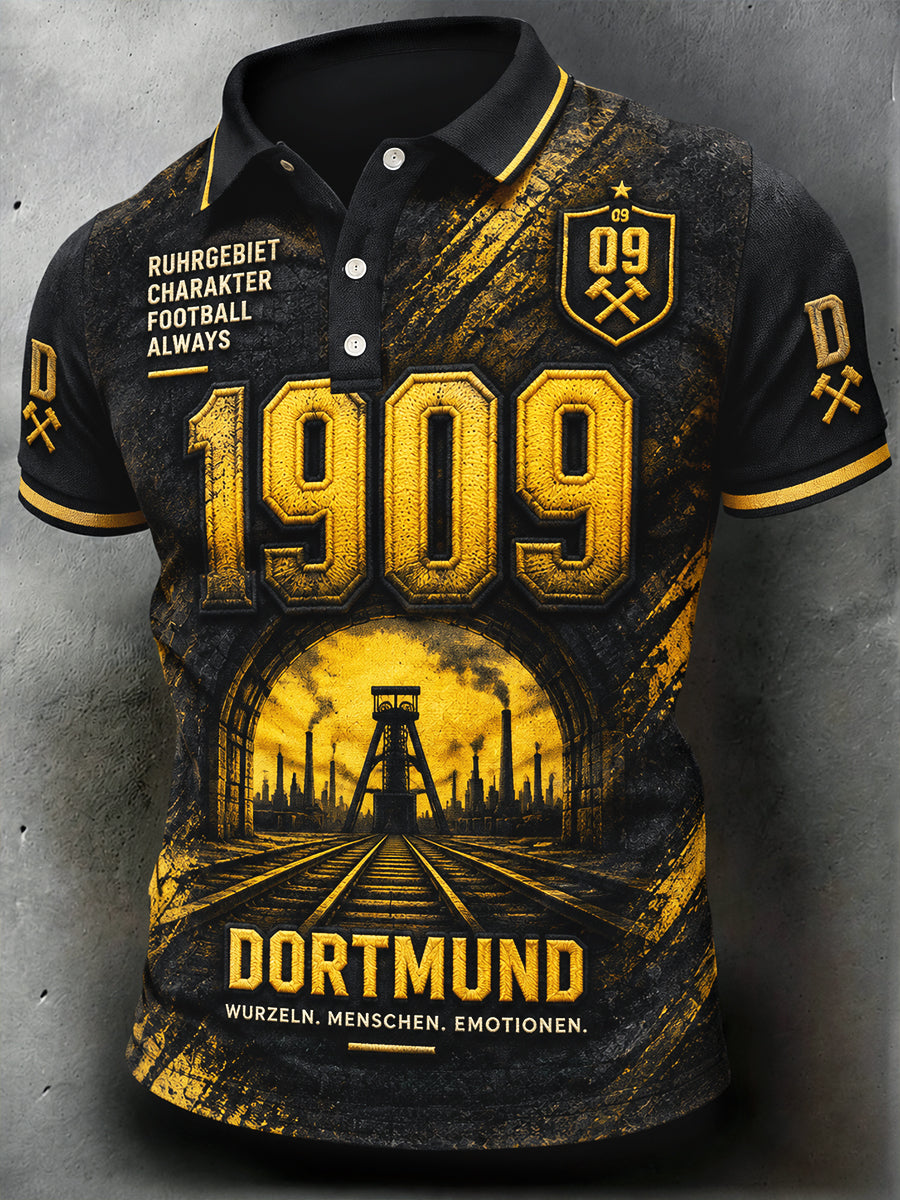 Herren Schwarz Deutscher Fußball Borussia Dortmund Bedrucktes lässiges Polos hirt