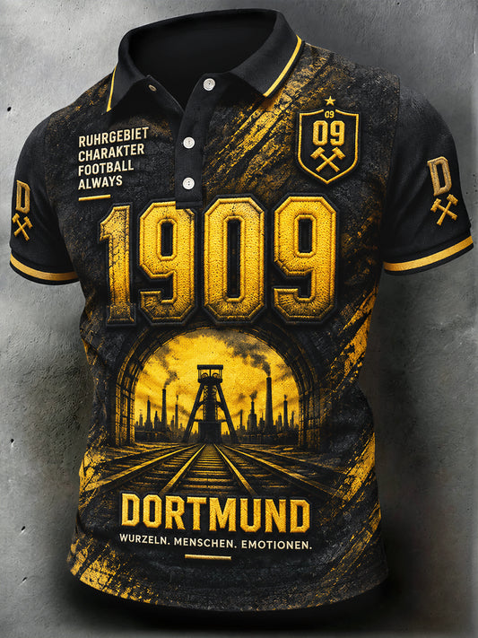 Herren Schwarz Deutscher Fußball Borussia Dortmund Bedrucktes lässiges Polos hirt