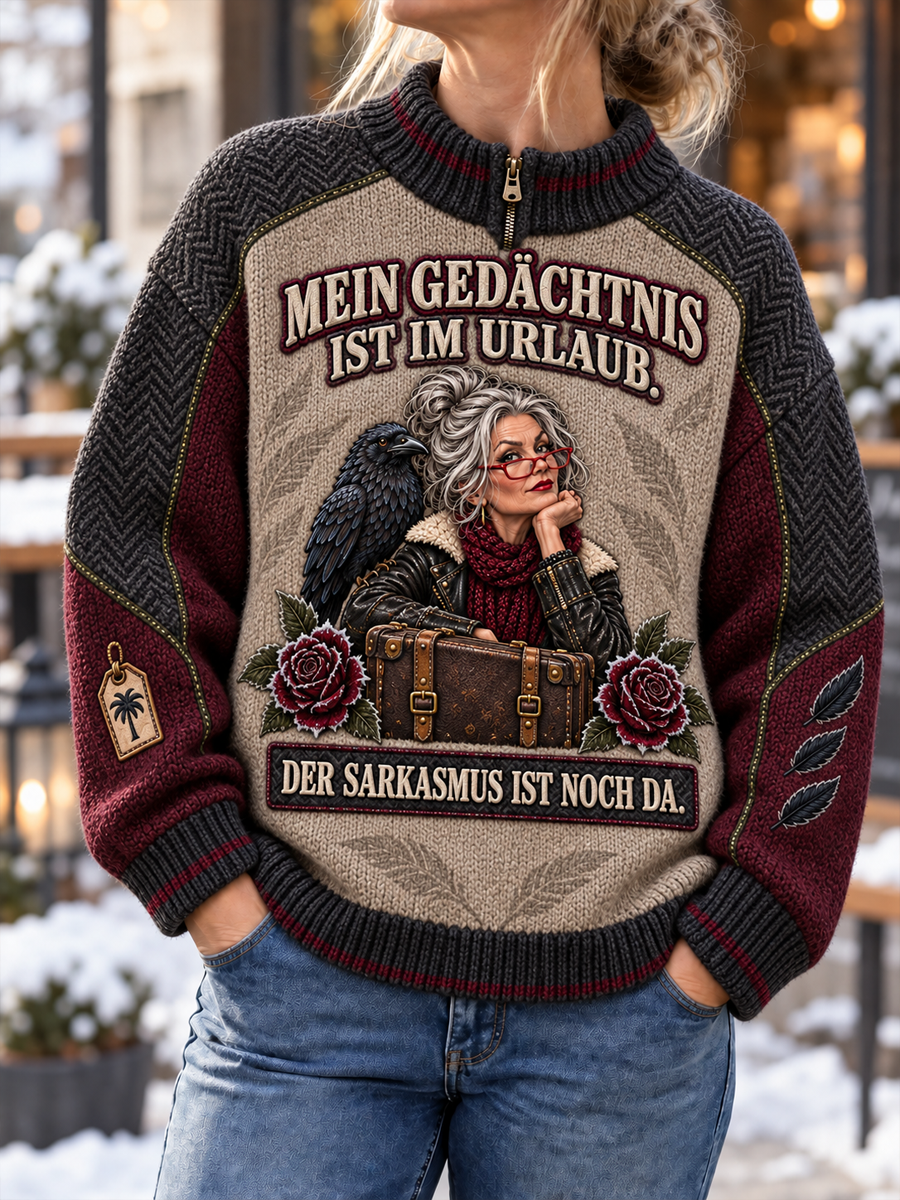 Witziger Slogan-Strickpullover
