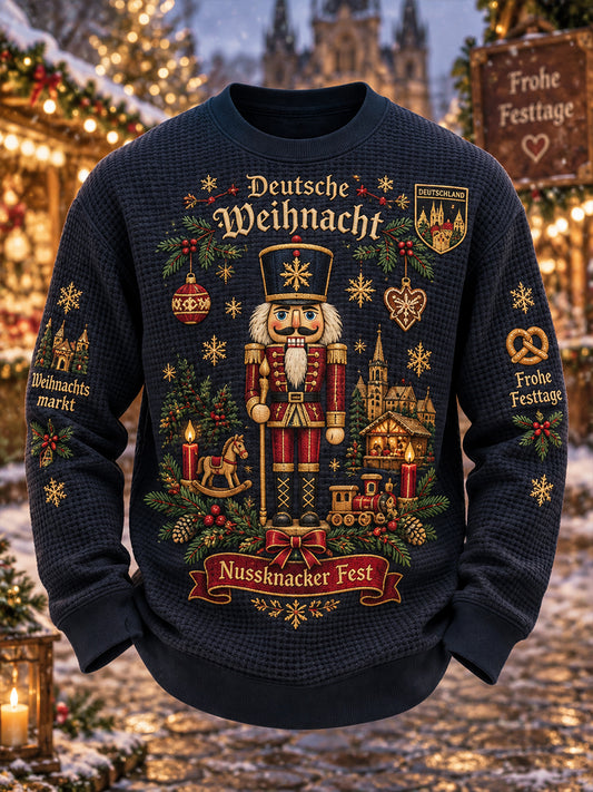 Herren-Top mit langen Ärmeln aus Waffelstrick und Weihnachtsmotiv