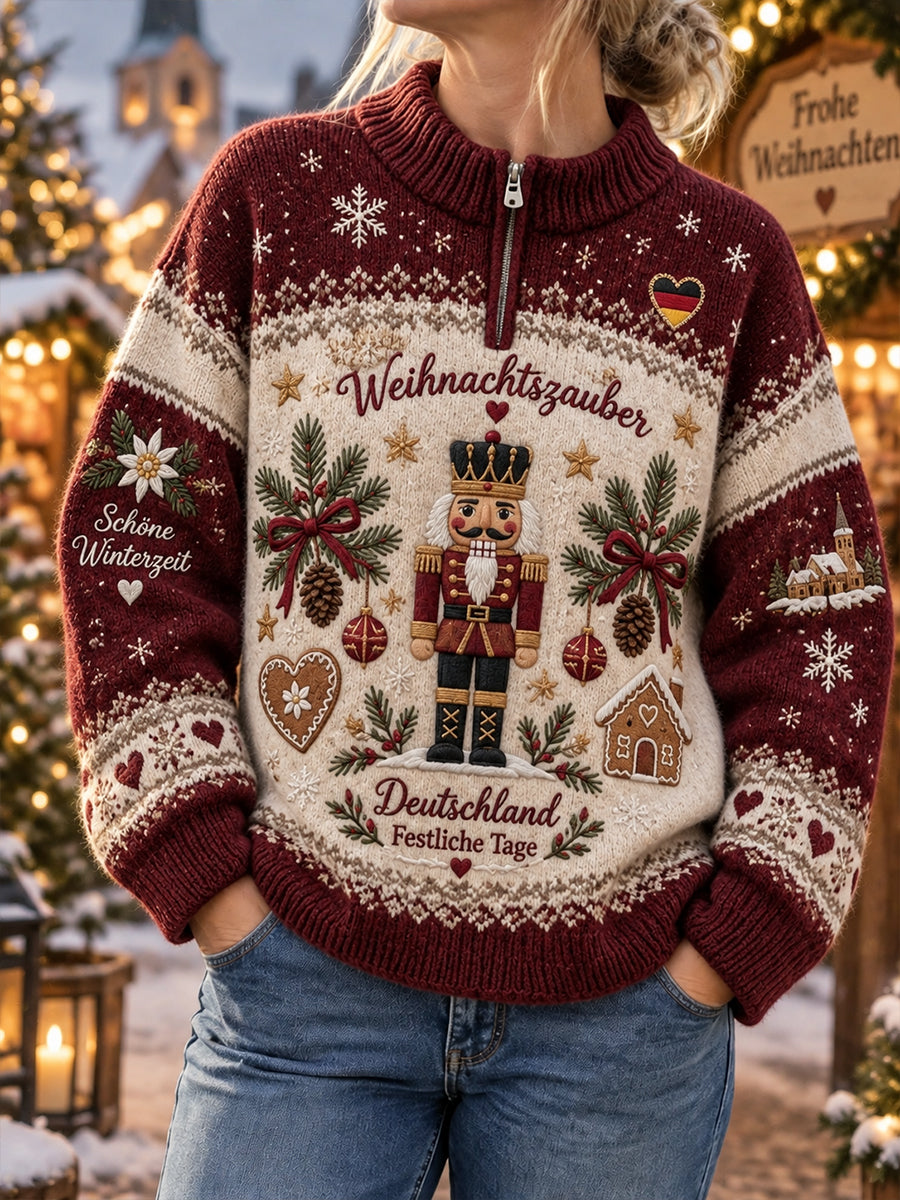 Damen-Strickpullover mit Rollkragen und festlichem Weihnachtsmuster, langärmlig