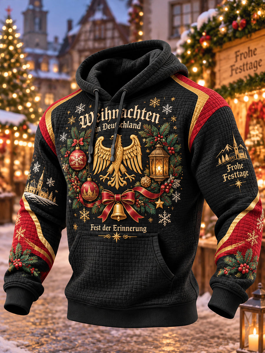 Herren-Kapuzenpullover aus Waffelstrick mit langen Ärmeln und Weihnachtsmotiv-Print