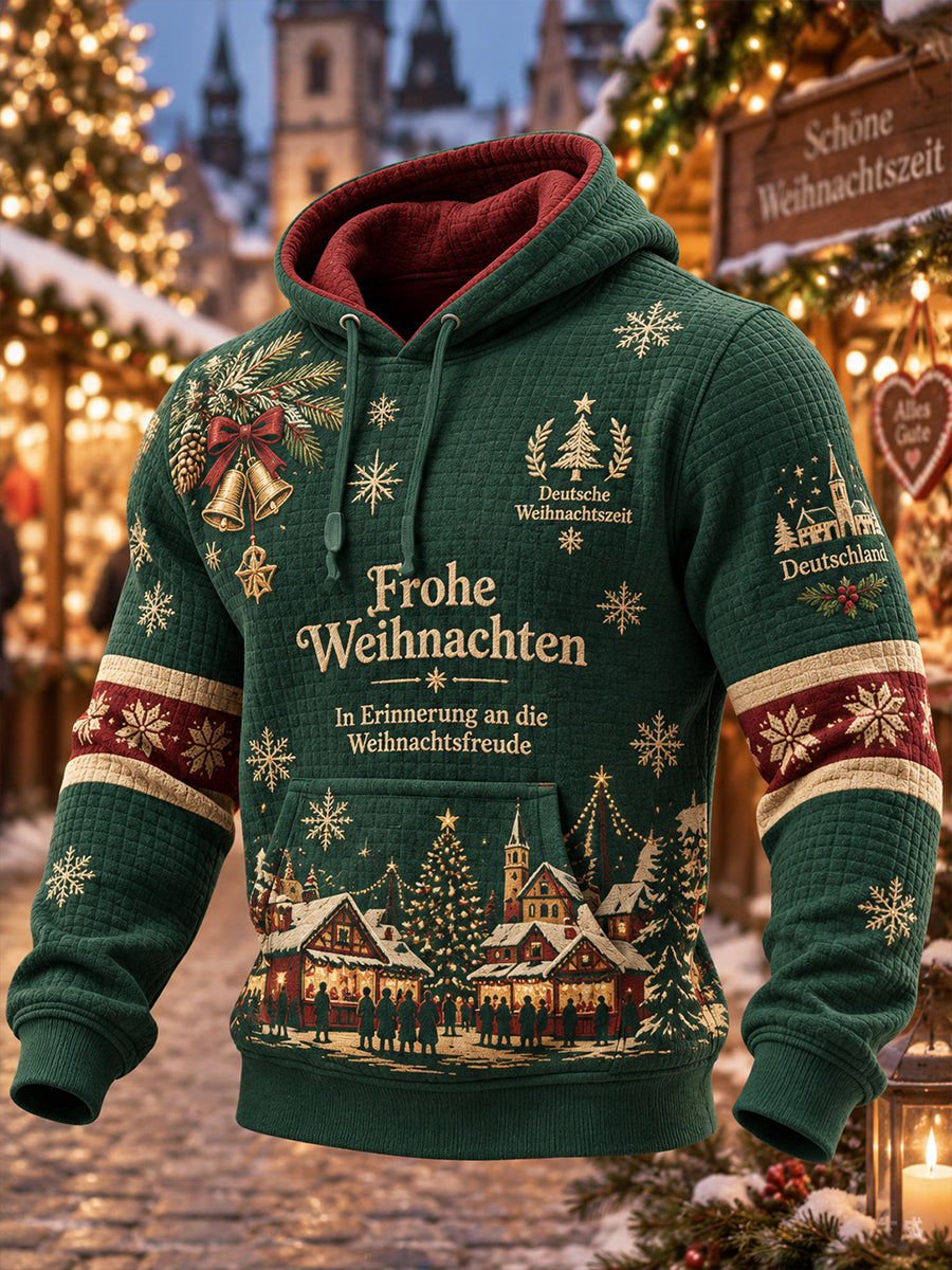 Herren-Kapuzenpullover aus Waffelstrick mit langen Ärmeln und Weihnachtsmotiv-Print