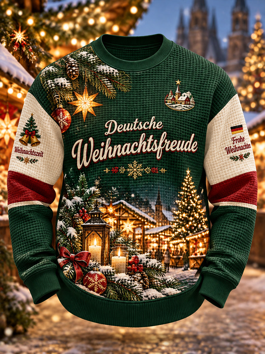 Herren-Top mit langen Ärmeln aus Waffelstrick und Weihnachtsmotiv