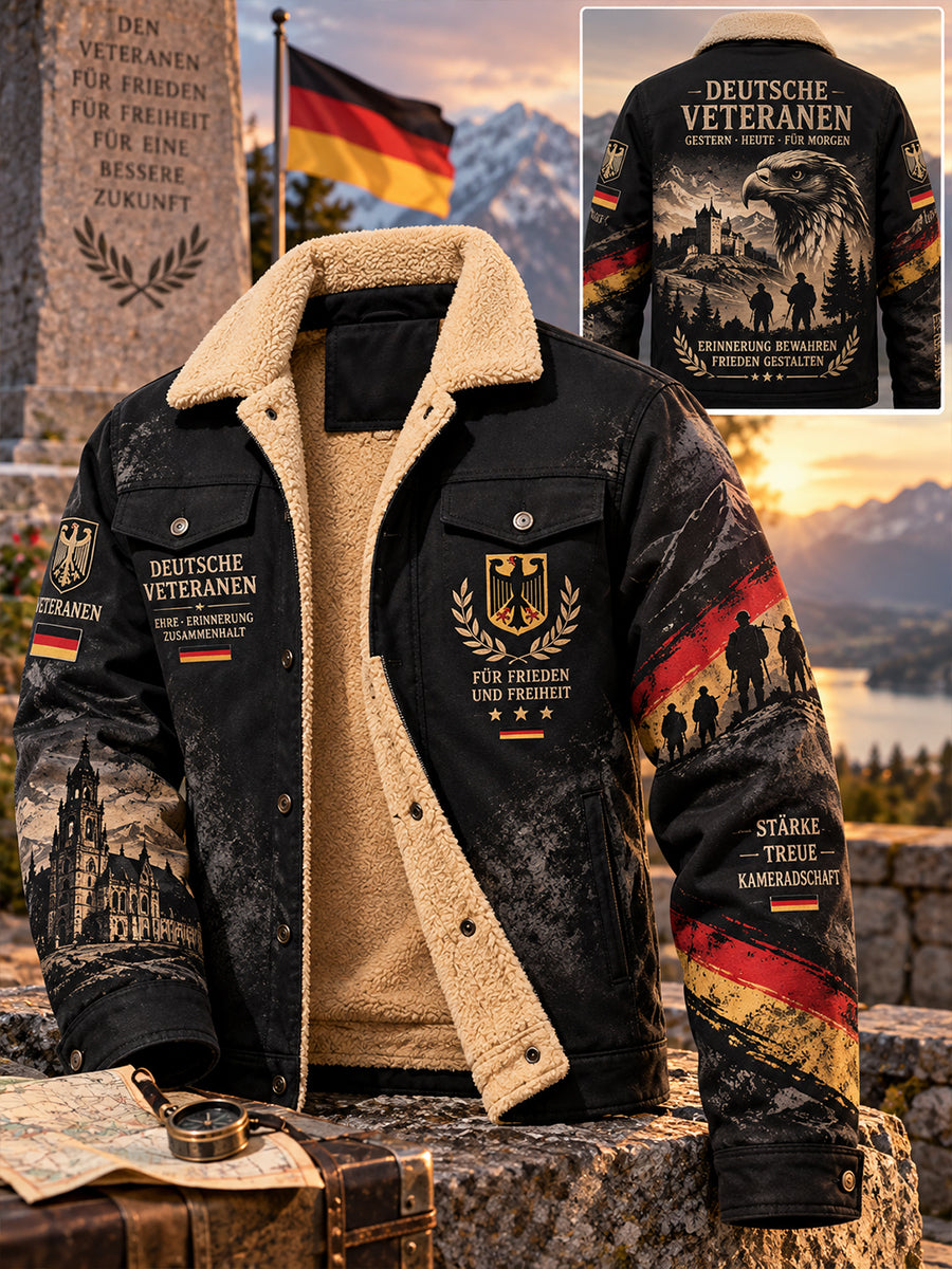 Herrenjacke im Camouflage-Design mit Fleece-Futter, thematisch auf Veteranen ausgerichtet