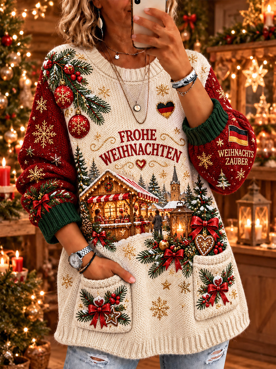 Damenstrickpullover mit weihnachtlichem Muster