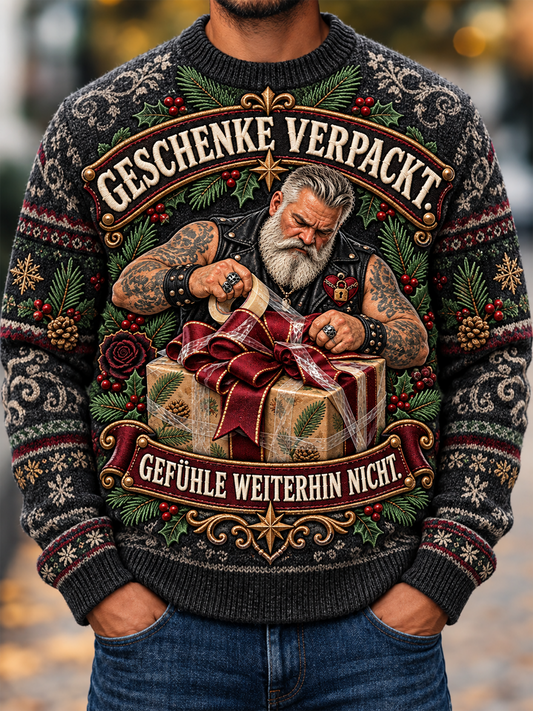 Herren-Pullover mit humorvollem Slogan-Imitat