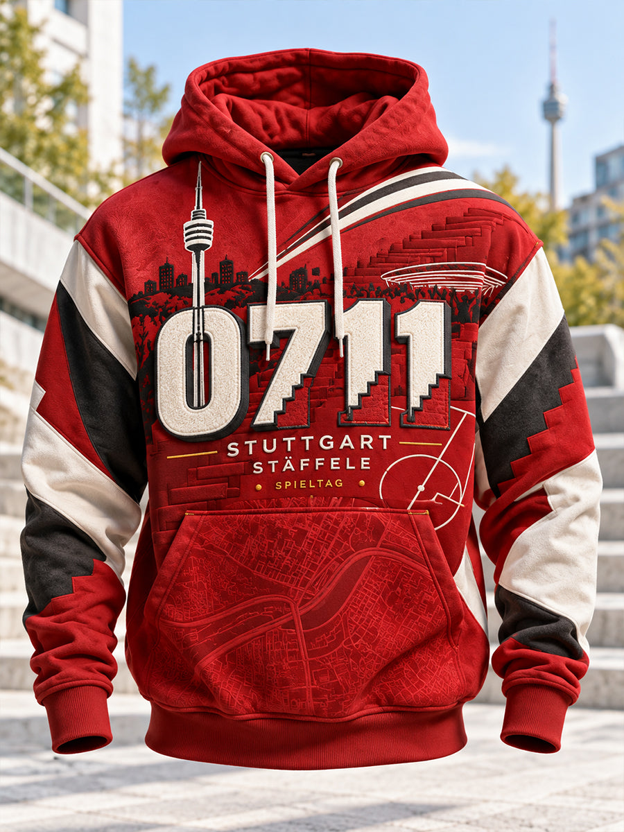 Herren-VfB-Stuttgart-Oversize-Kapuzenpullover mit abfallenden Schultern und Taschen
