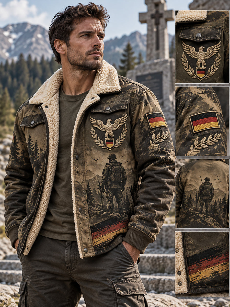 Herrenjacke mit Fleece-Innenfutter und Grafikdruck zum Veteranengedenken