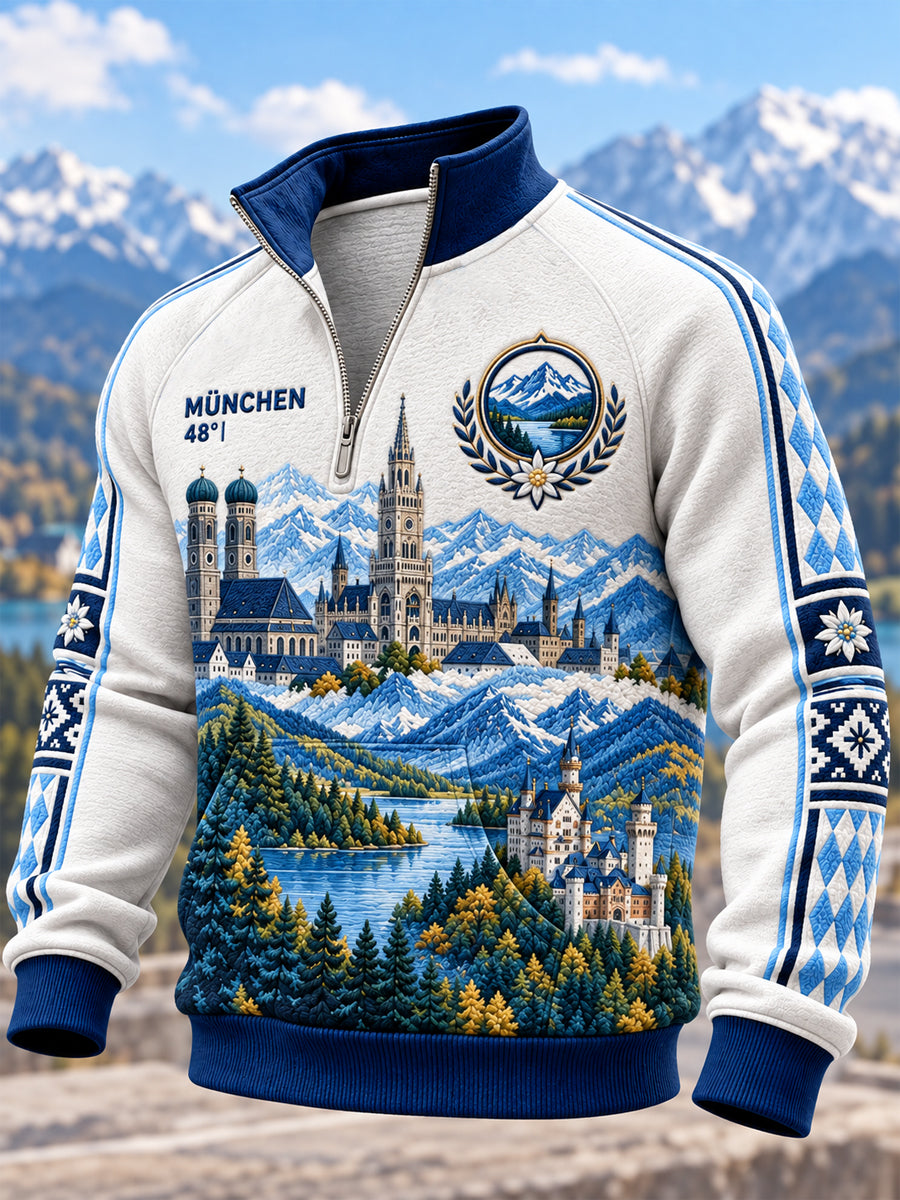 Herren-Sweatshirt aus Bayern mit halbem Reißverschluss und Stehkragen