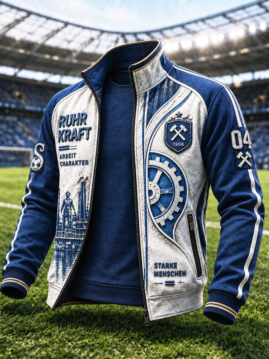 Herren deutsche bundes liga Schalke Fußball-bedruckte Freizeit jacke mit Reiß verschluss