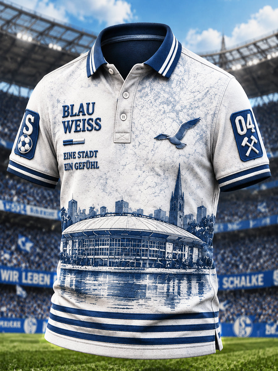 Herren Deutsch Schalke Fußball-bedrucktes Freizeit-Polo-Shirt