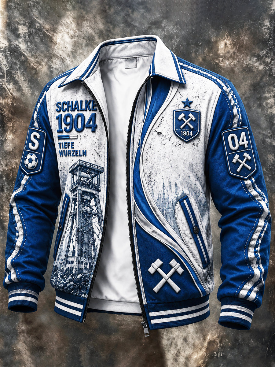 Herren Retro deutsche bundes liga Schalke Fußball-bedruckte Freizeit jacke mit Reiß verschluss