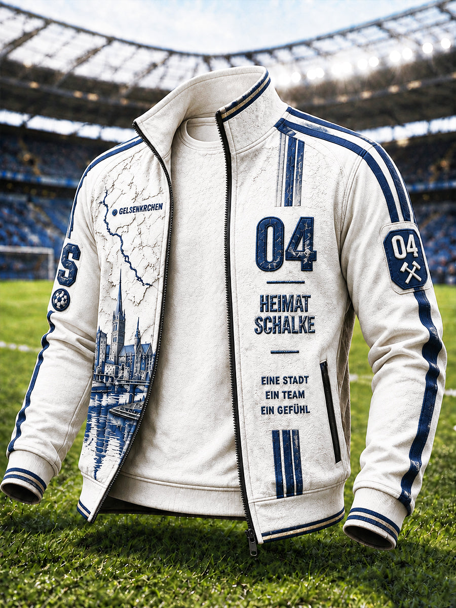Herren Weiße Deutsche bundes liga Schalke Fußball-bedruckte Freizeit jacke mit Reiß verschluss