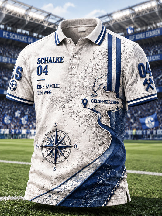 Herren Retro deutsche bundes liga Schalke Fußball-Print Casual Polo Shirt