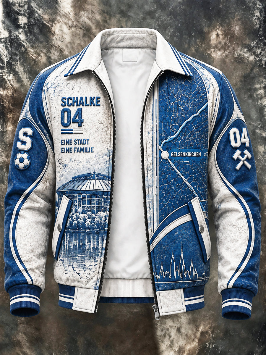 Herren Deutsche bundes liga Schalke Fußball Patchwork Print Freizeit jacke mit Reiß verschluss