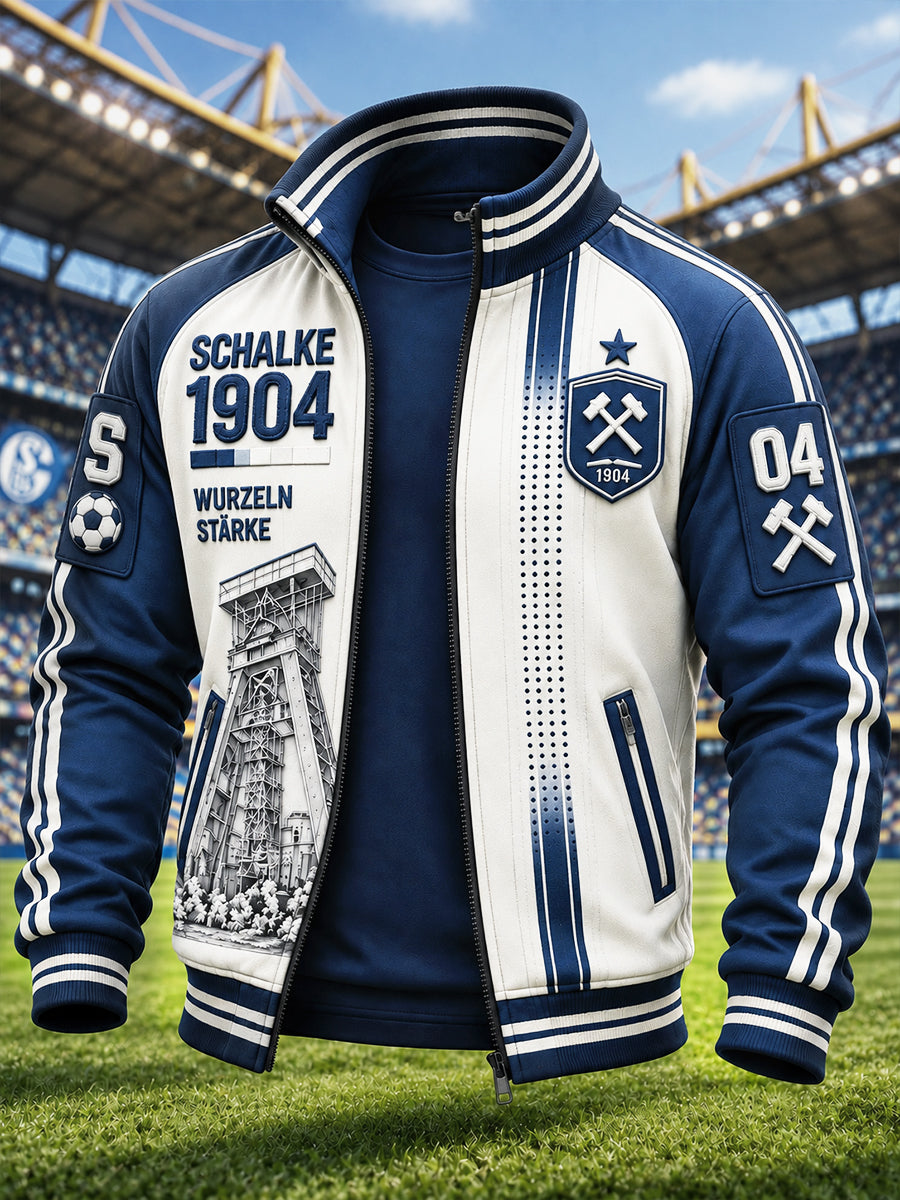 Herren Deutsche bundes liga Schalke Fußball-bedruckte Freizeit jacke mit Reiß verschluss