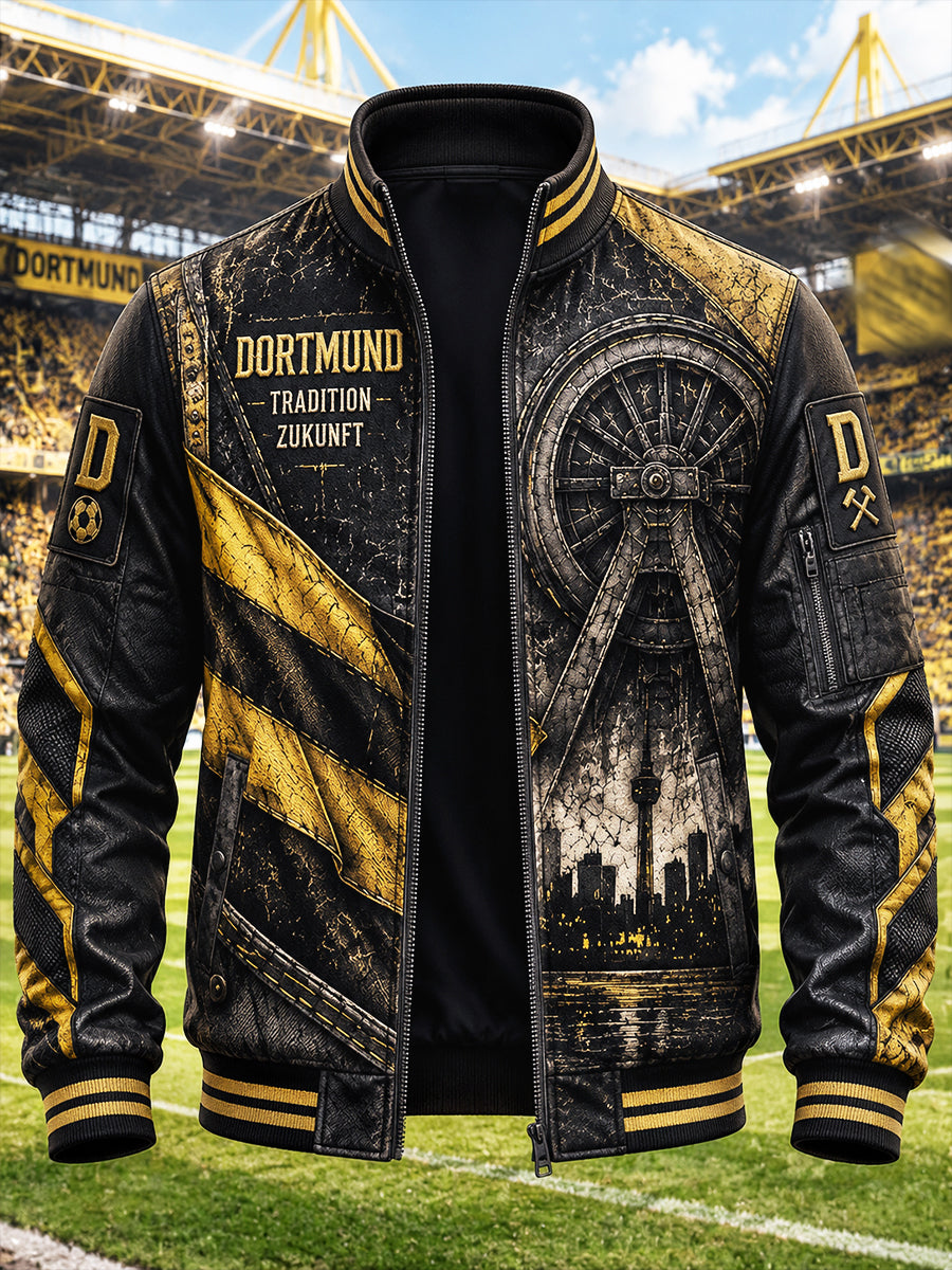 Herren Retro Schwarz bundes liga Borussia Dortmund Fußball druck Freizeit jacke mit Reiß verschluss