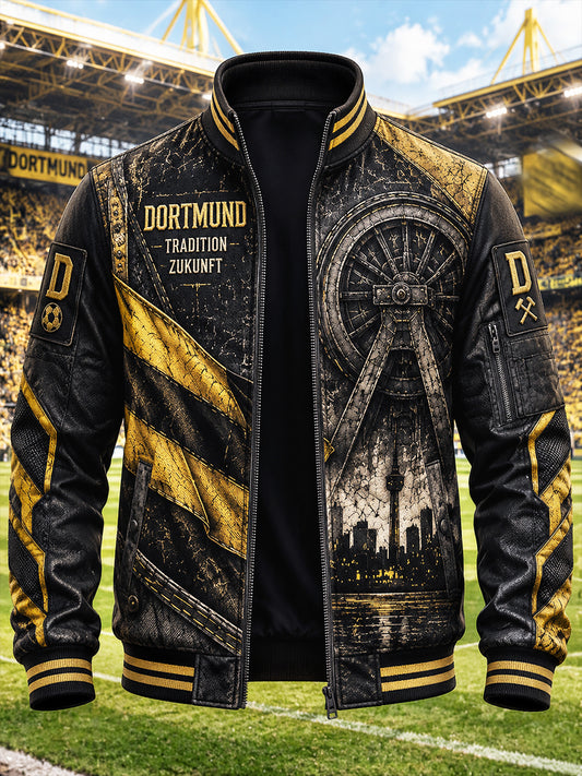 Herren Retro Schwarz bundes liga Borussia Dortmund Fußball druck Freizeit jacke mit Reiß verschluss