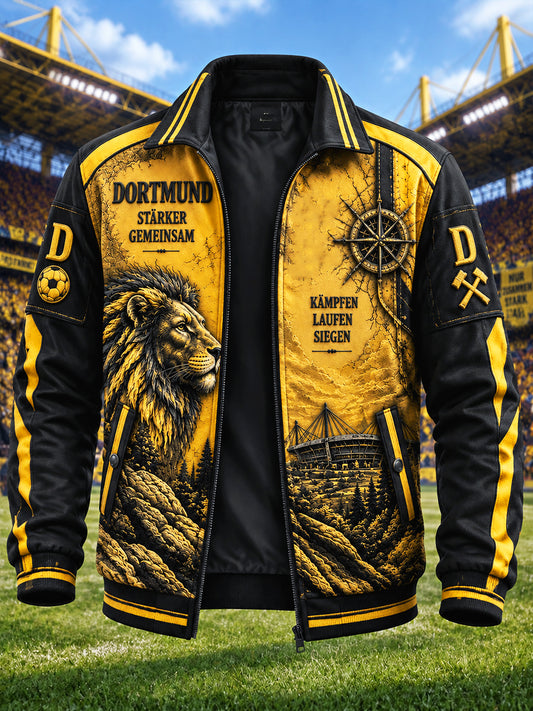 Herren Gelbe Borussia Dortmund Fußball 'Lion' Print Freizeit jacke mit Reiß verschluss