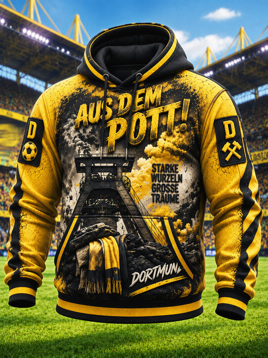 Herren Gelb Borussia Dortmund bundes liga Fußball-Print Casual Sweatshirt mit Kapuze