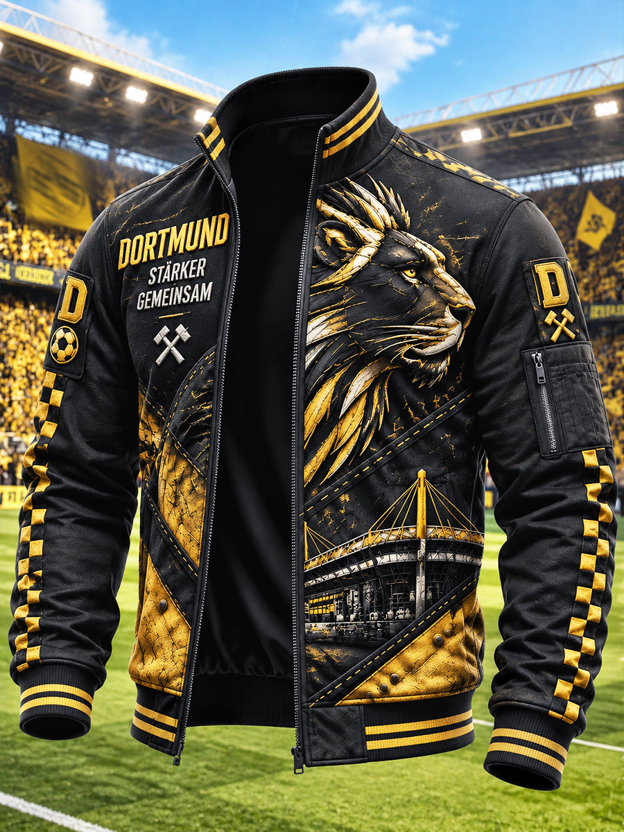 Herren bundes liga Borussia Dortmund Fußball Lion Print Freizeit jacke mit Reiß verschluss