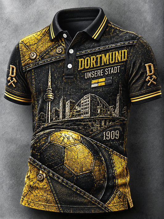 Herren deutsche bundes liga Borussia Dortmund Fußball Patchwork-Print Casual Polo Shirt