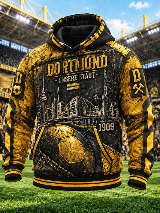 Herren Retro deutsche bundes liga Borussia Dortmund Fußball-bedrucktes lässiges Kapuzen-Sweatshirt