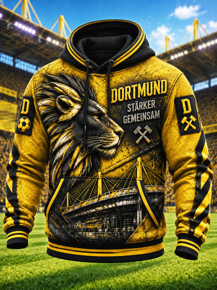 Herren Gelb Borussia Dortmund Fußball 'Lion' Print Casual Kapuzen Sweatshirt