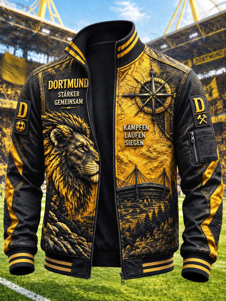 Herren Retro deutsche bundes liga Borussia Dortmund Fußball Lion Print Freizeit jacke mit Reiß verschluss