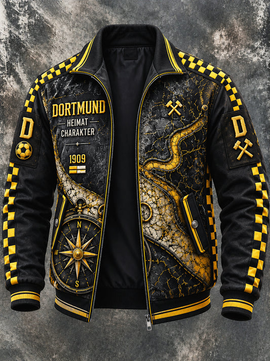 Herren Retro deutsche bundes liga Borussia Dortmund Fußball Patchwork Print Freizeit jacke mit Reiß verschluss
