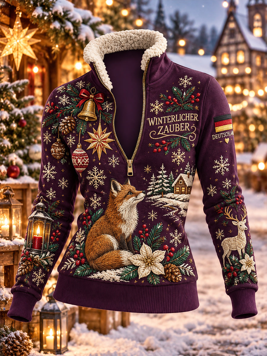 Damen-Fleece-Turtleneck-Sweatshirt mit Weihnachtsmotiv