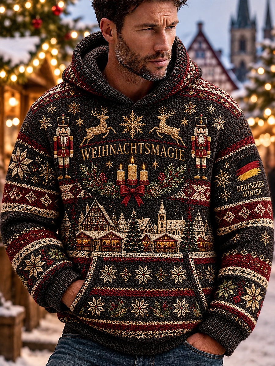 Grafischer Strickkapuzenpullover für Herren mit Weihnachtsmotiv