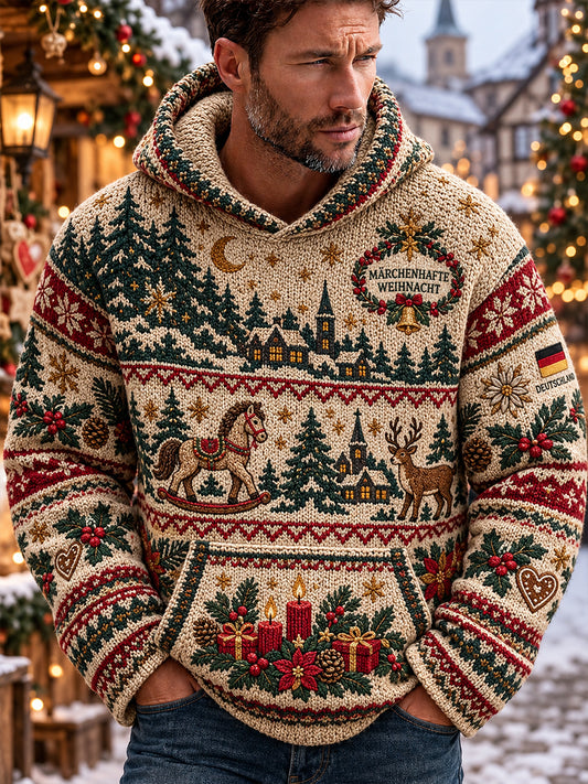 Grafischer Strickkapuzenpullover für Herren mit Weihnachtsmotiv