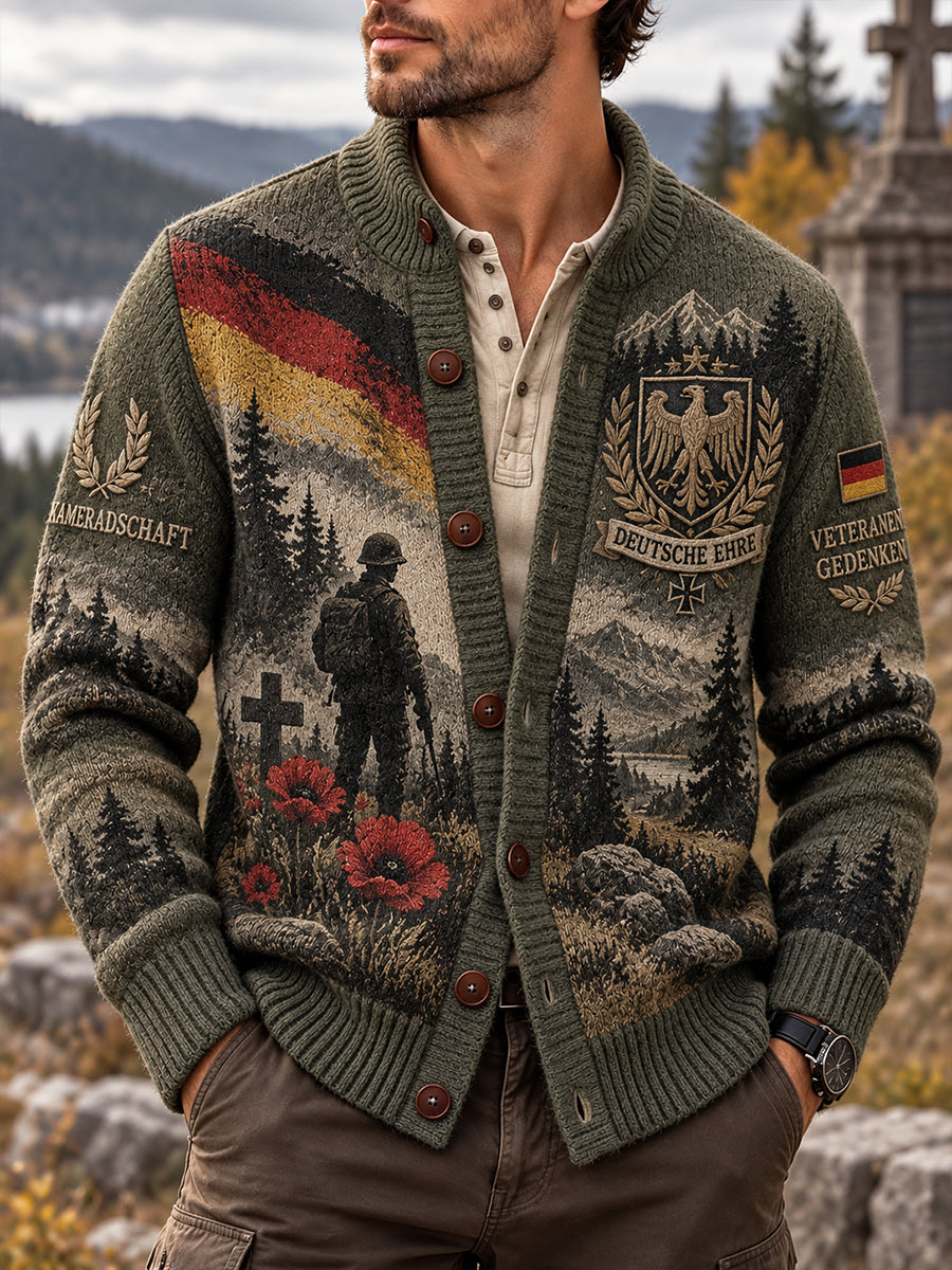 Grafischer Strickcardigan für Herren zum Gedenken an Veteranen