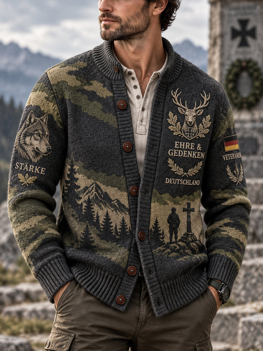 Grafischer Strickcardigan für Herren zum Gedenken an Veteranen