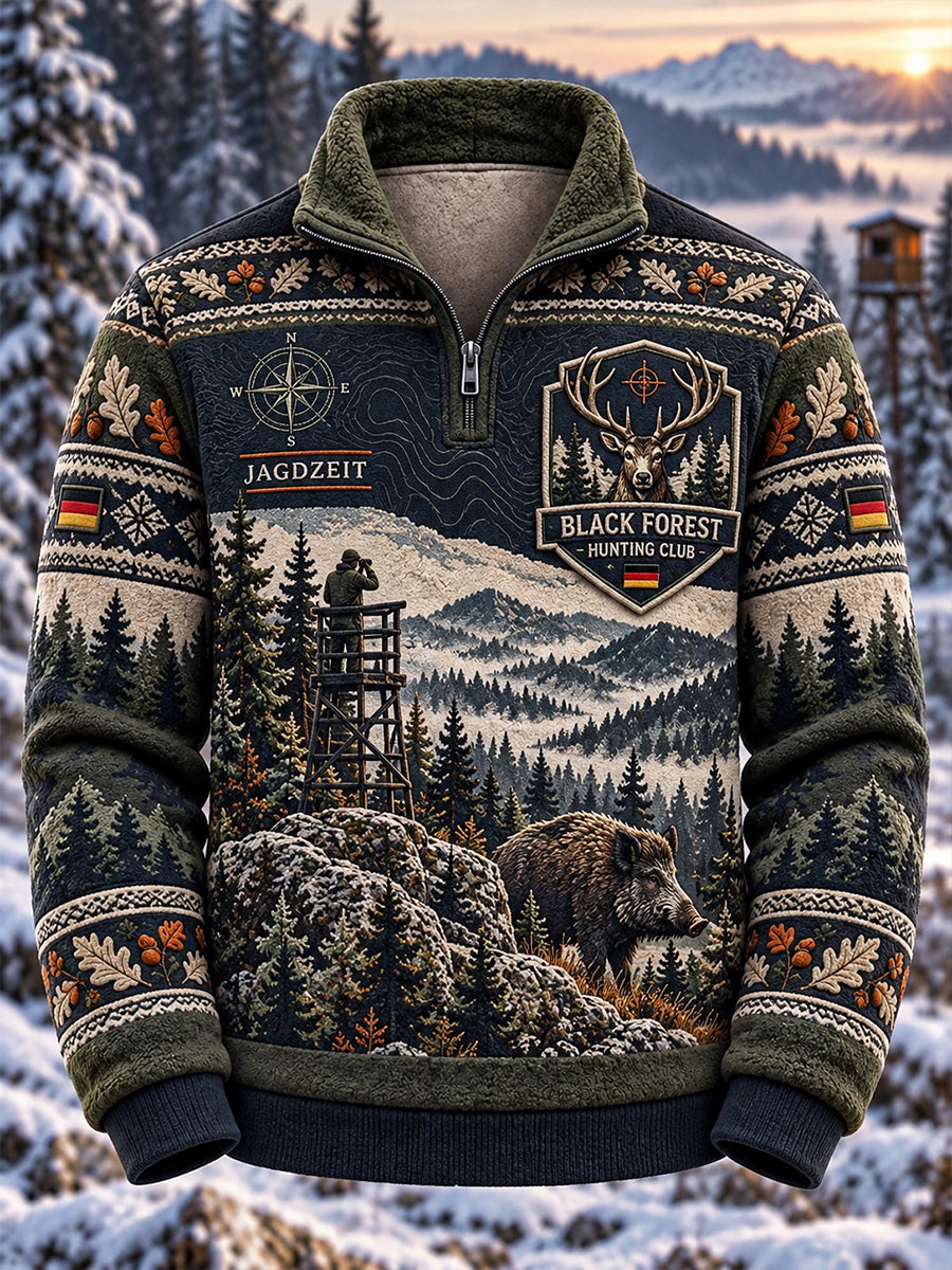Herren-Fleecegefüttertes Stehkragen-Halbzip-Sweatshirt für die deutsche Jagdsaison