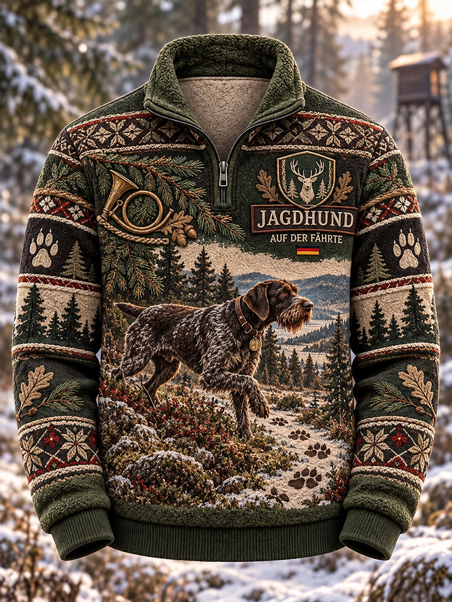 Herren-Fleecegefüttertes Stehkragen-Halbzip-Sweatshirt für die deutsche Jagdsaison