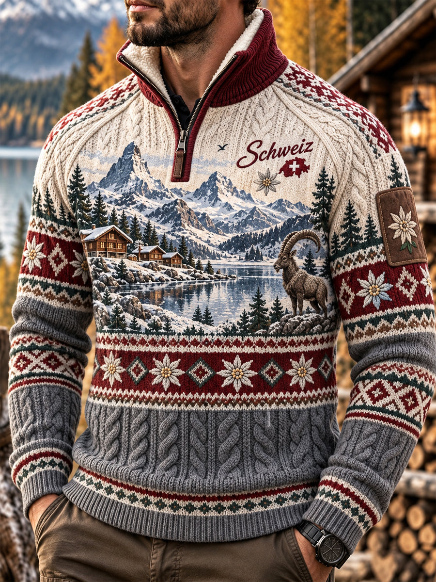 Herren-Pullover aus der Schweiz mit geknöpftem Ärmel