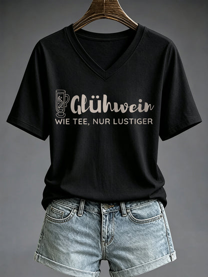 Damen-T-Shirt mit Glühwein-Print und kurzen Ärmeln