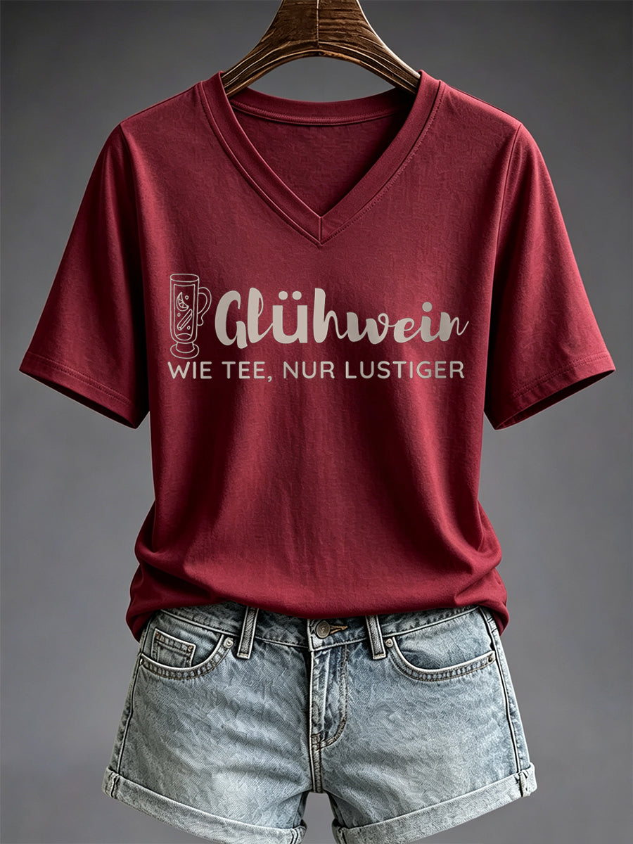 Damen-T-Shirt mit Glühwein-Print und kurzen Ärmeln
